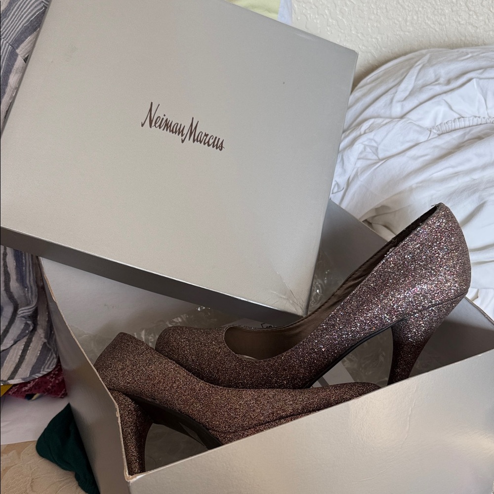 Neiman Marcus Sparkling Heels - Brown